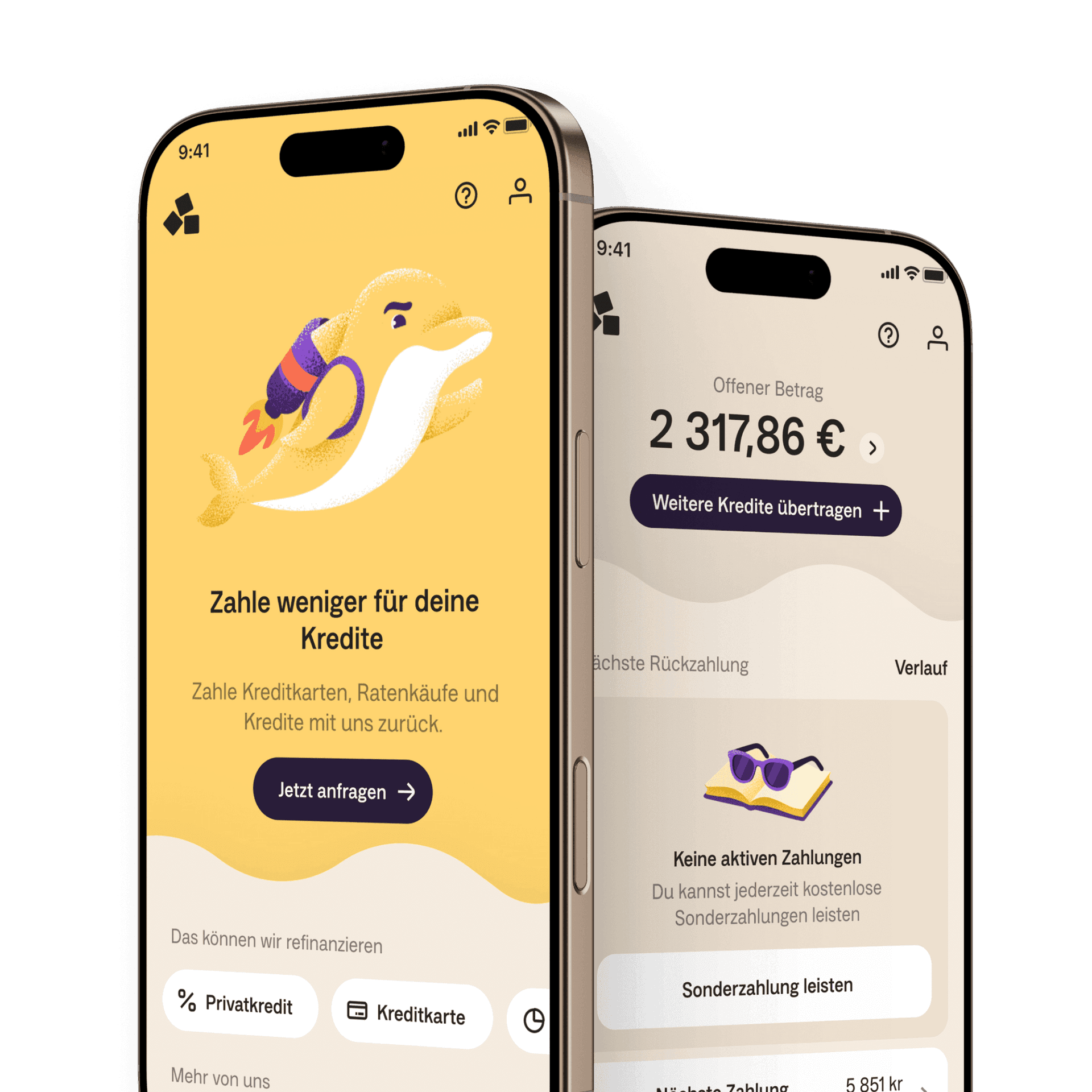 Anyfin-App mit Kreditübersicht und Zahlungsplan