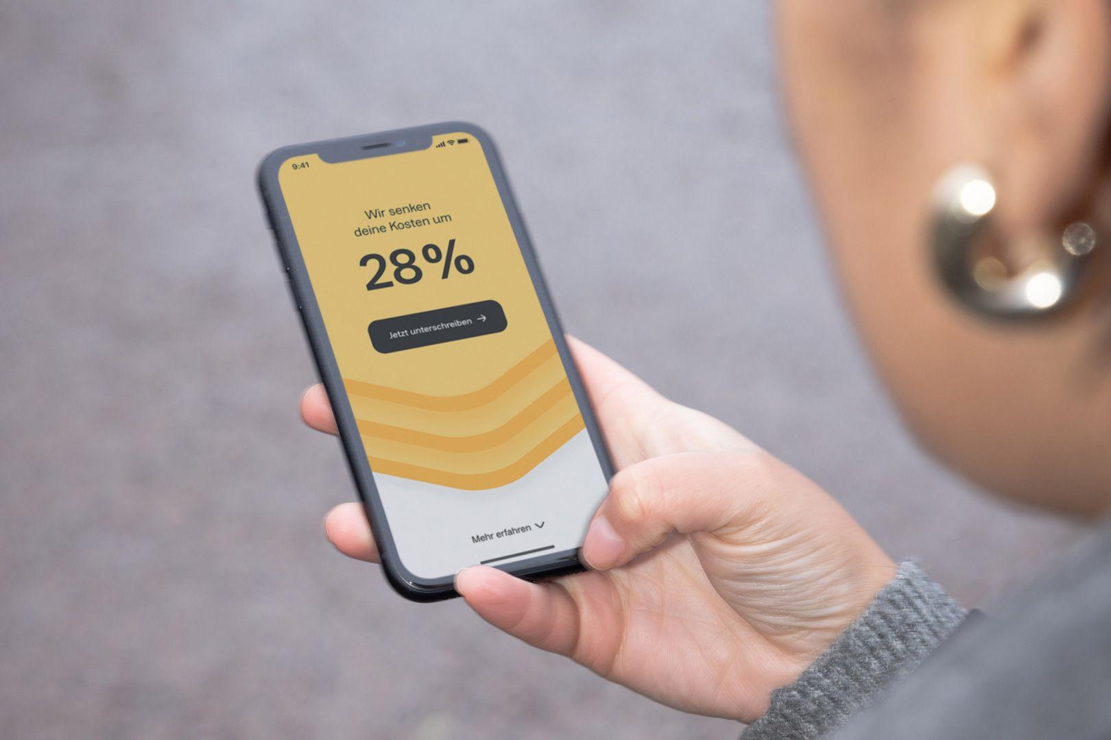 Screen aus der Anyfin-App, der eine Ersparnis von 28 % zeigt