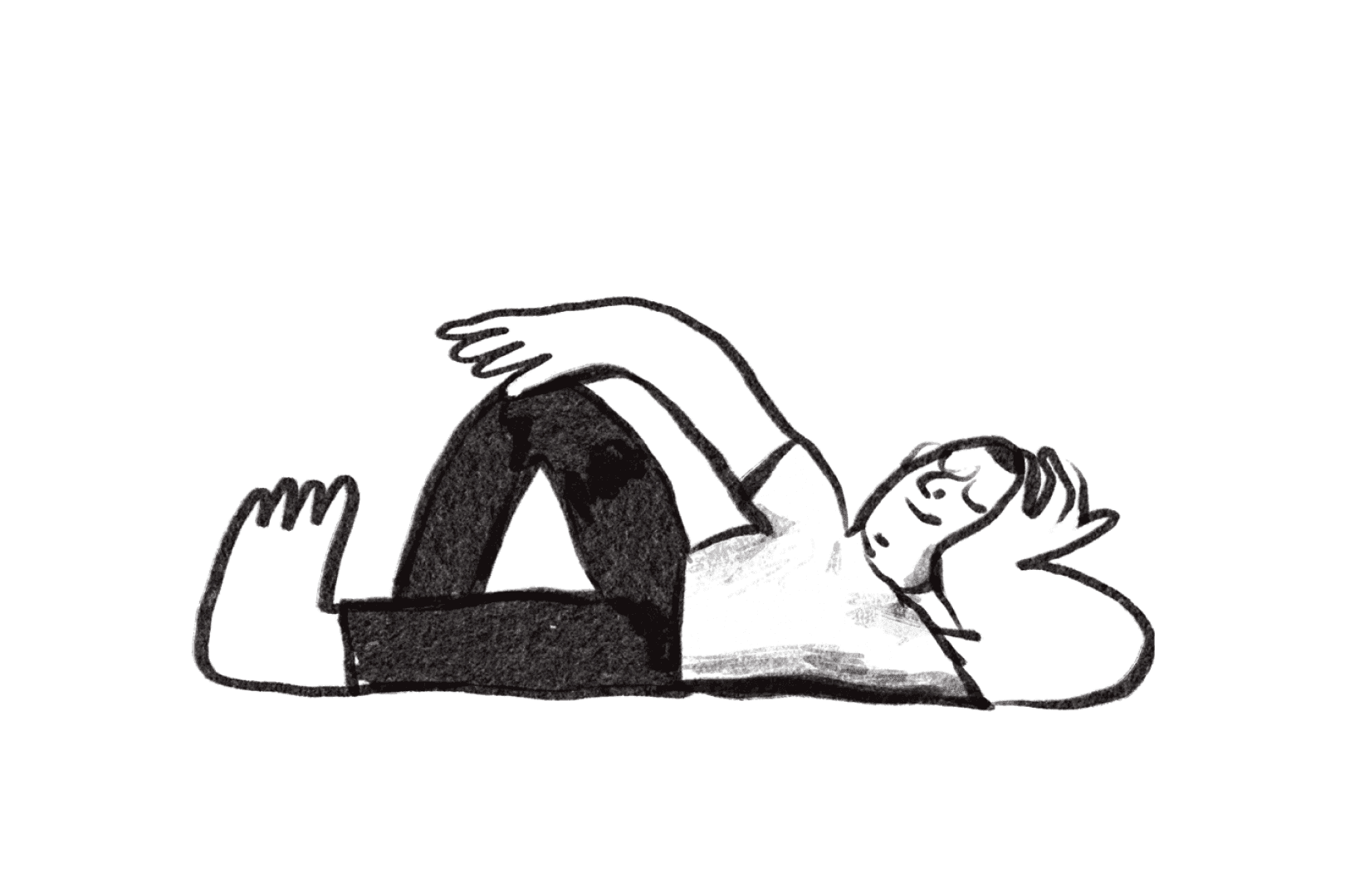 Illustration av en man som ligger på rygg och blundar.