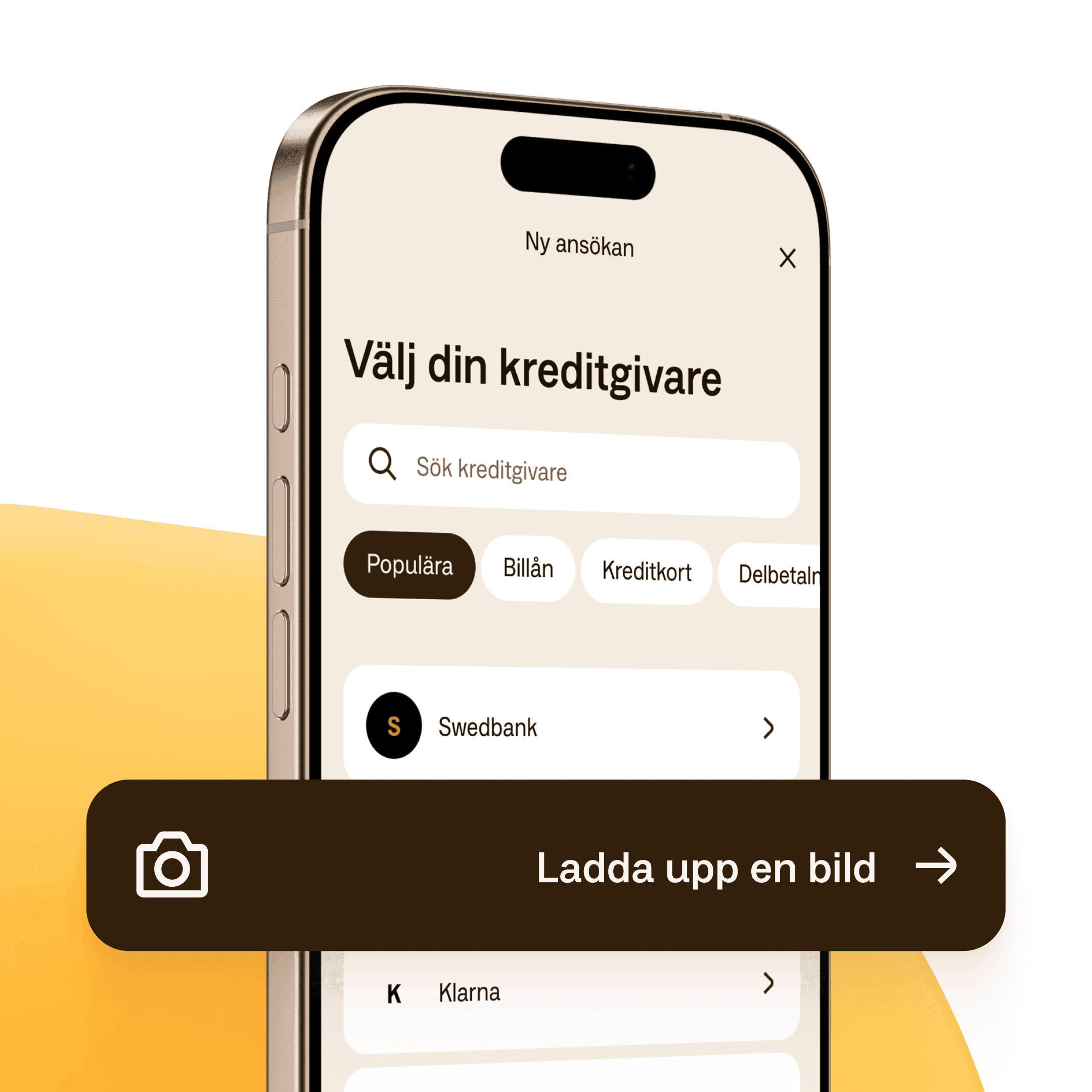Välj din kreditgivare i Anyfin-appen