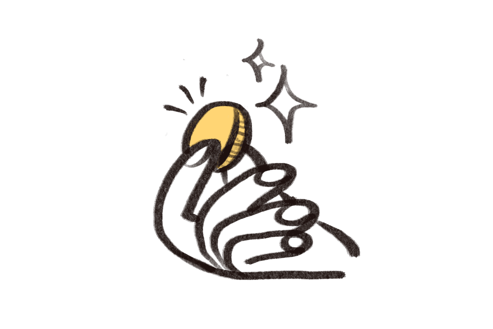 En illustration av en hand som håller i en guldpeng.