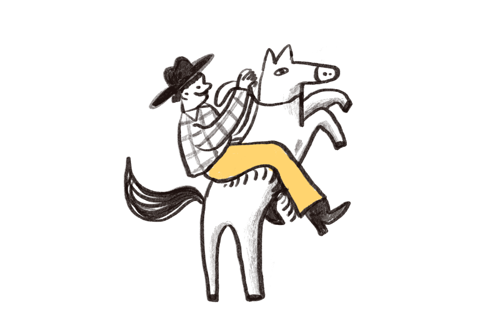 Illustration eines Cowboys auf einem steigenden Pferd