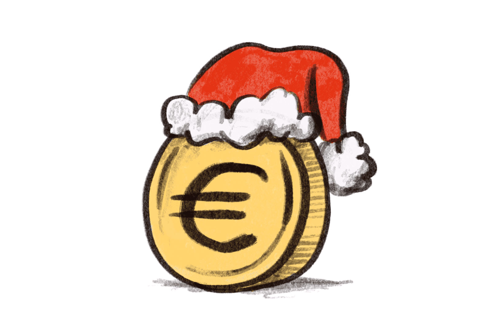 Illustration einer Euromünze mit Weihnachtsmütze