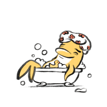 Illustration eines gelben Delfins in der Badewanne