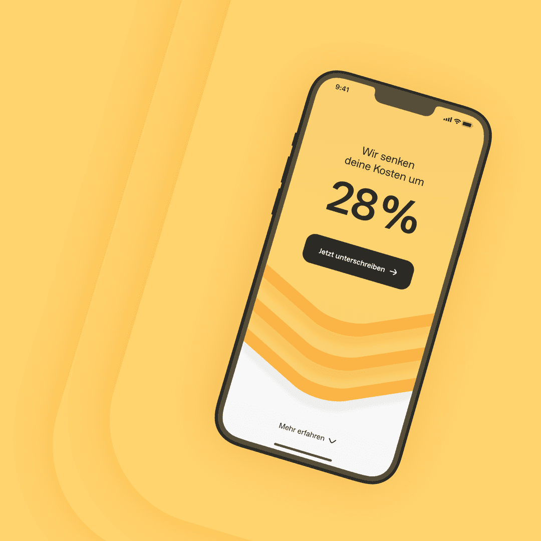 Anyfin app screen on a yellow background