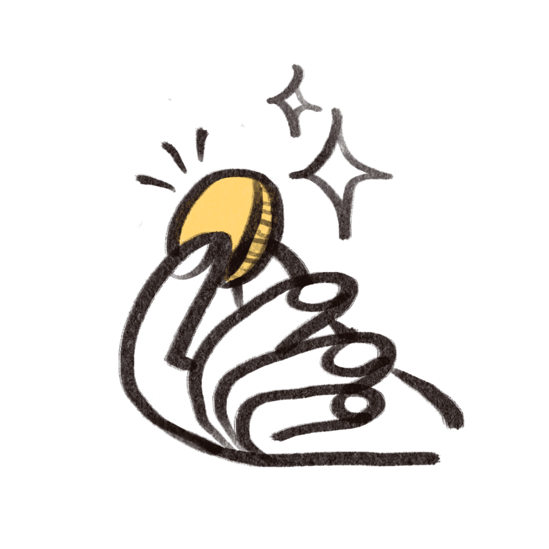 Eine Hand, die eine Goldmünze hält.