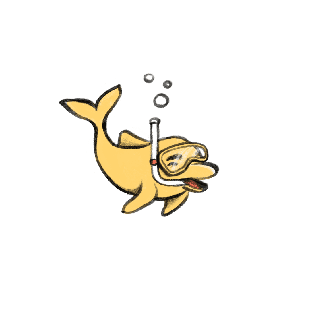 En illustration av en delfin som har cyklop på sig.