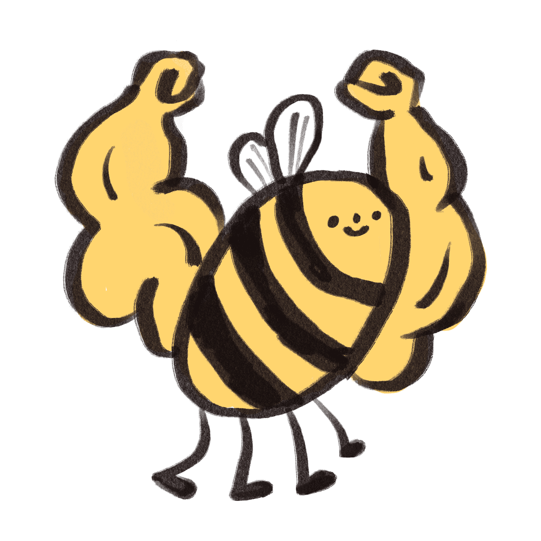 En illustration av ett bi med starka armar.
