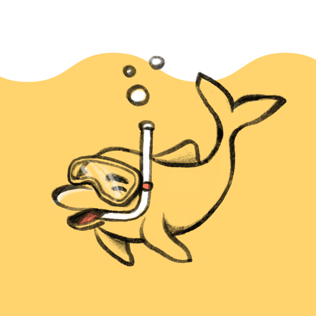 Illustration of a yellow dolphin that is snorkeling