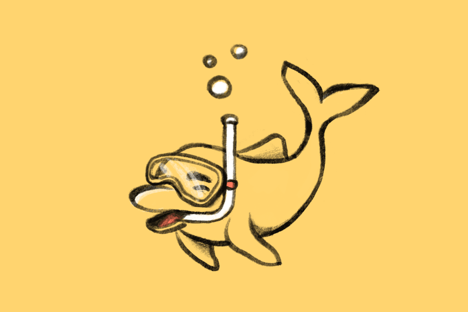 Illustration of a yellow dolphin that is snorkeling