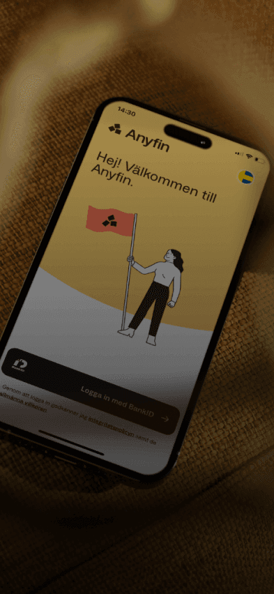 Illustration av en mobiltelefon med Anyfin app
