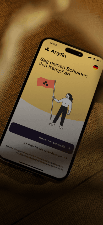 Image of a mobile phone with the Anyfin app