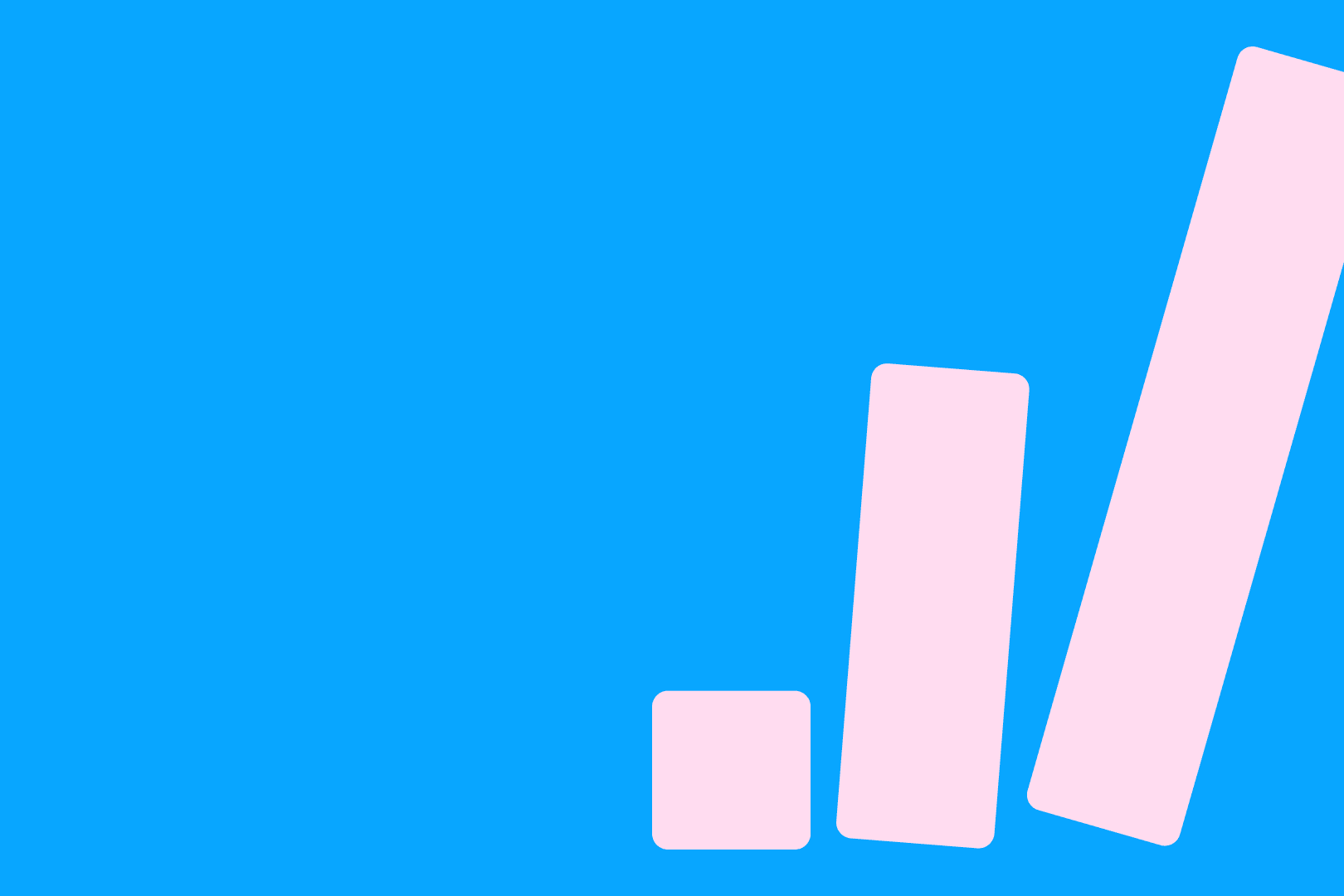 sinisellä taustalla oleva graafinen kuvio, jossa kolme eri korkuista vaaleanpunaista tolppaa vierekkäin. Yksi tolpista, reunimmainen on kaatumaisillaan