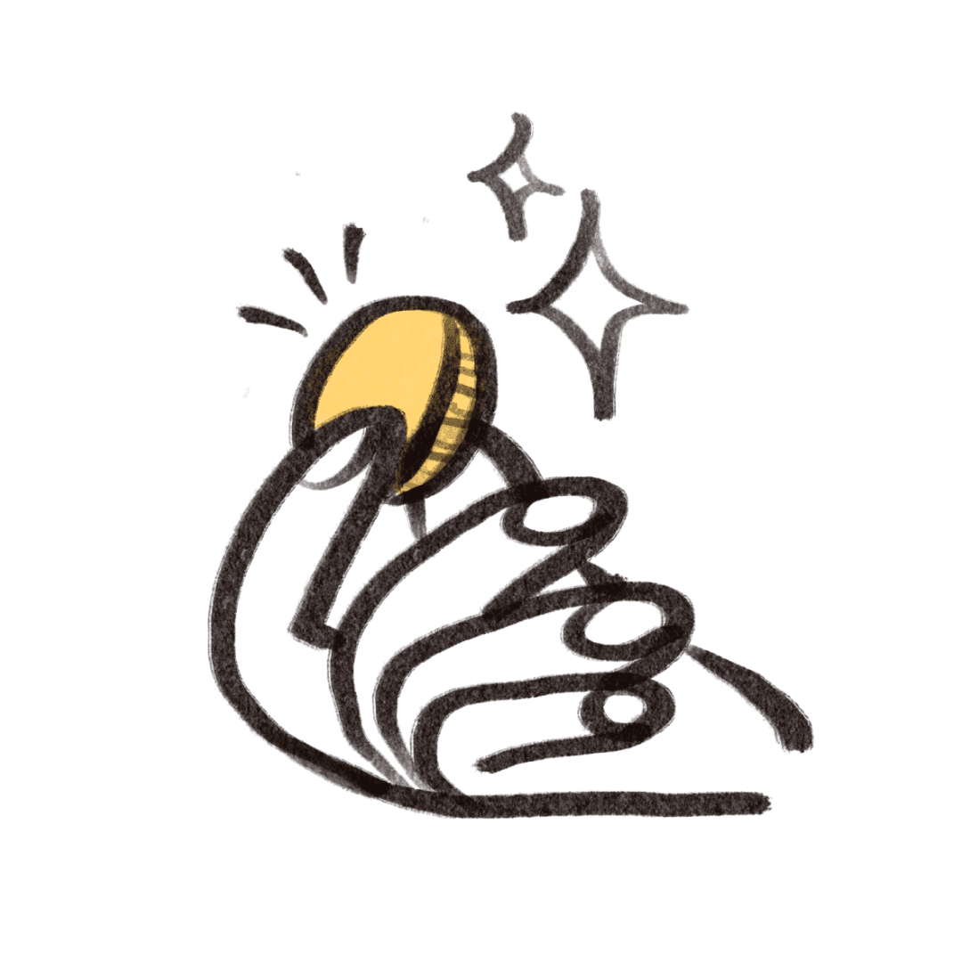 En hånd som holder en gullmynt.