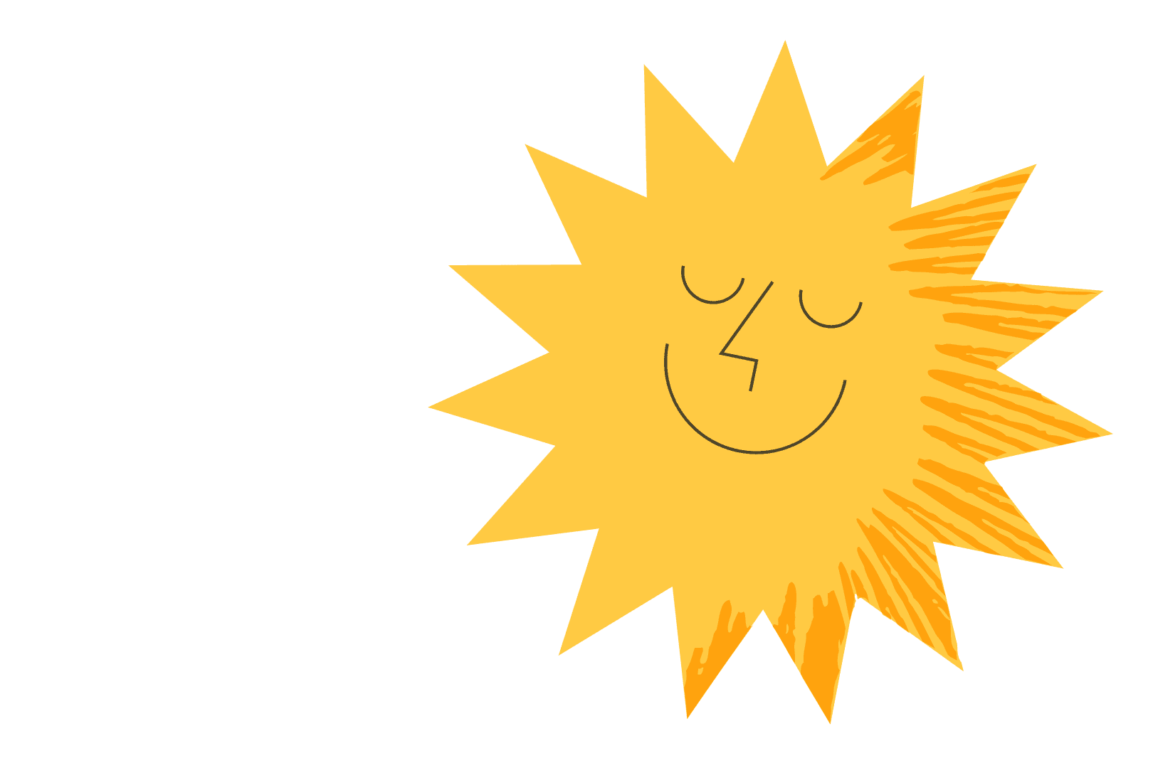 Illustration av en sol som blundar och ler.