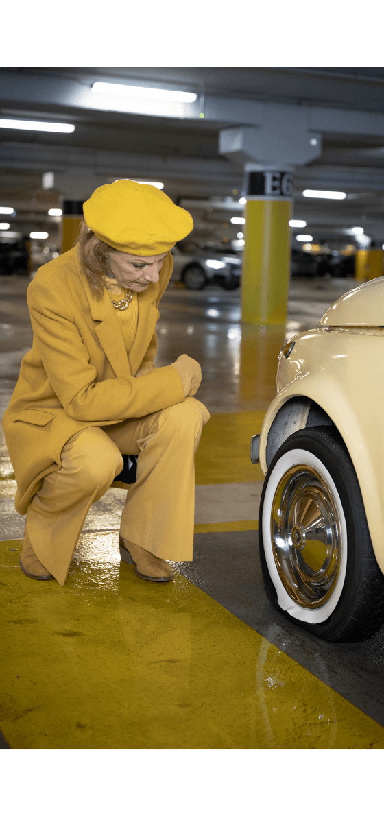 flat tire yellow woman