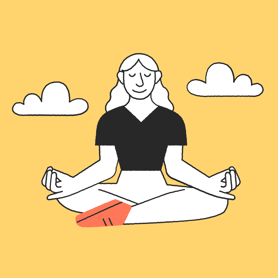 Illustrasjon av en kvinne som mediterer med skyer i bakgrunnen