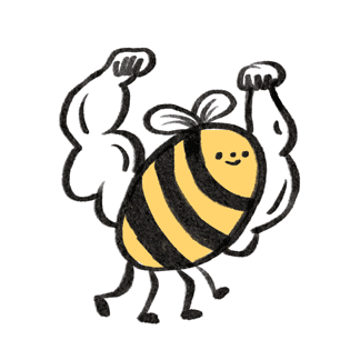 Piirros mehiläisestä, jolla on vahvat kädet