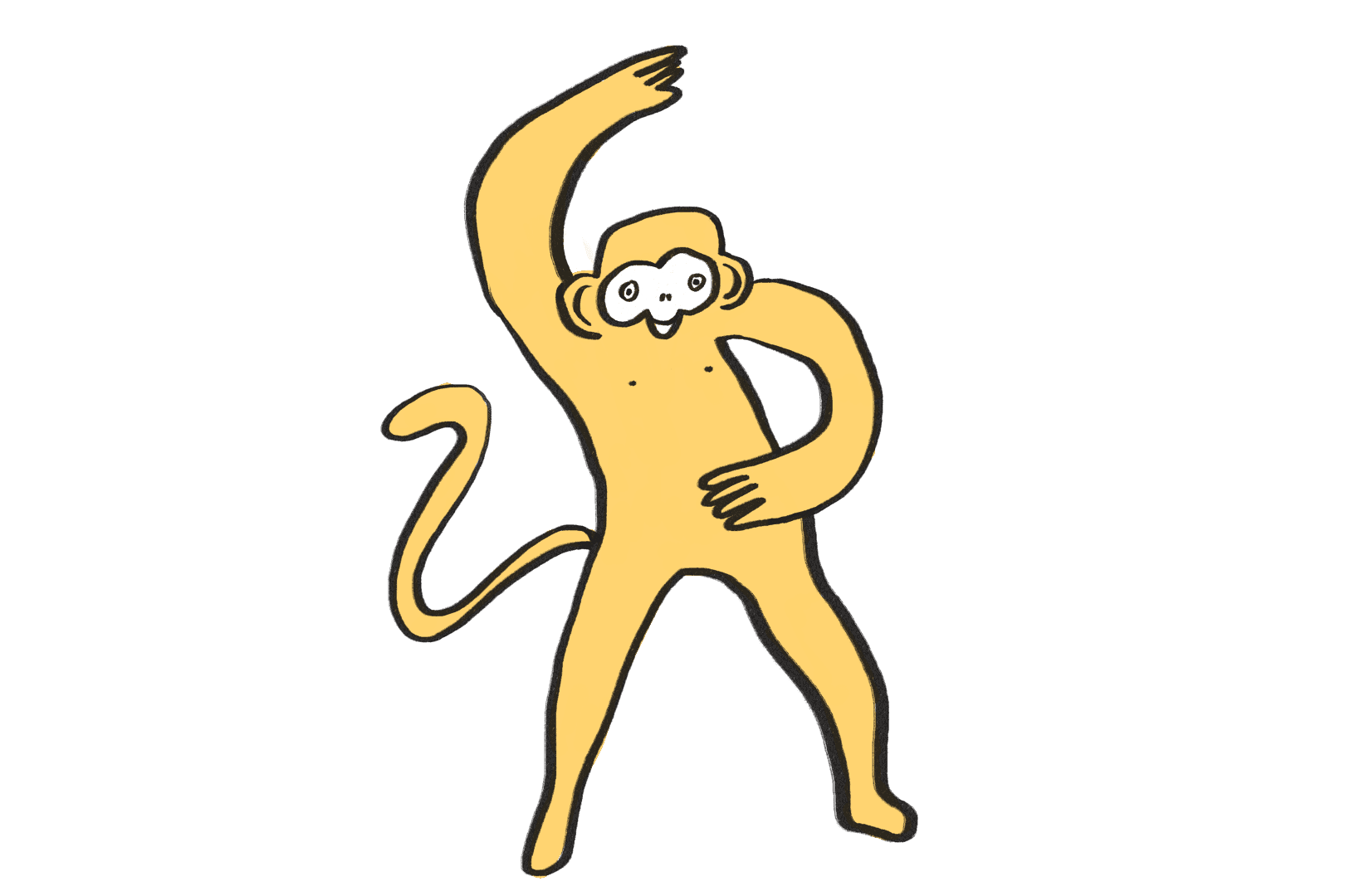 En illustration av en gul apa som dansar.