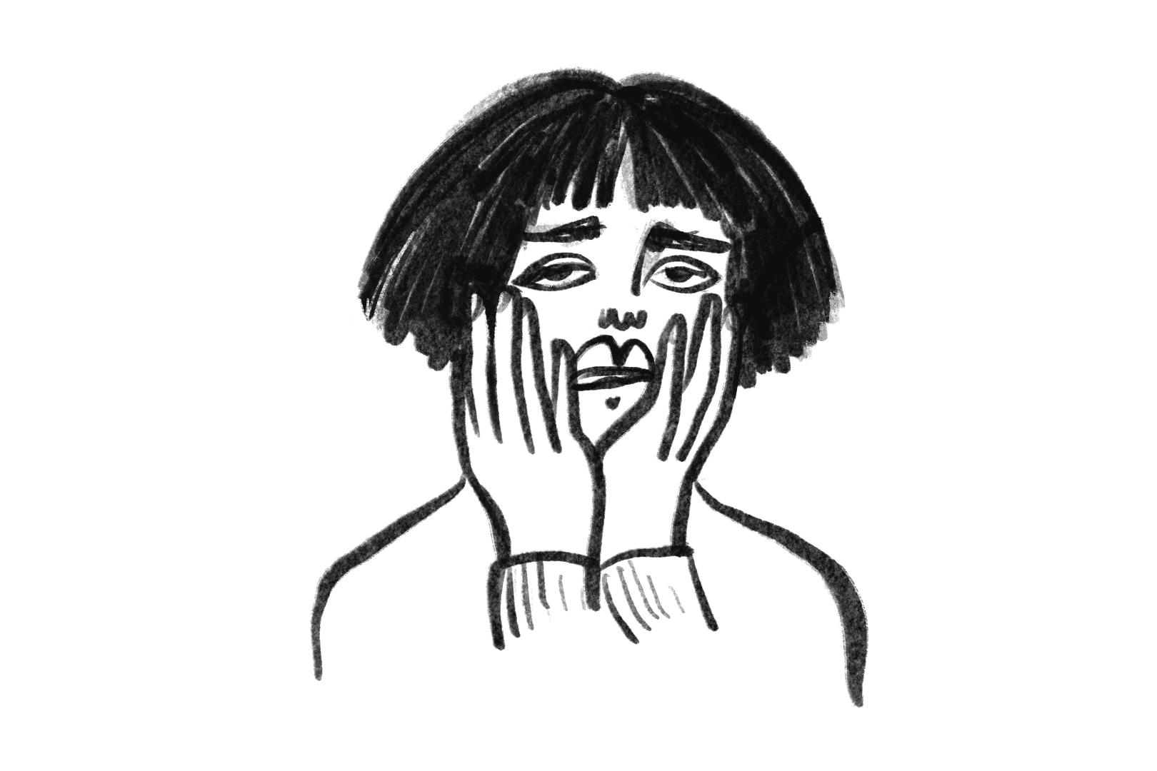 Schwarz-weiße Illustration einer besorgten Frau